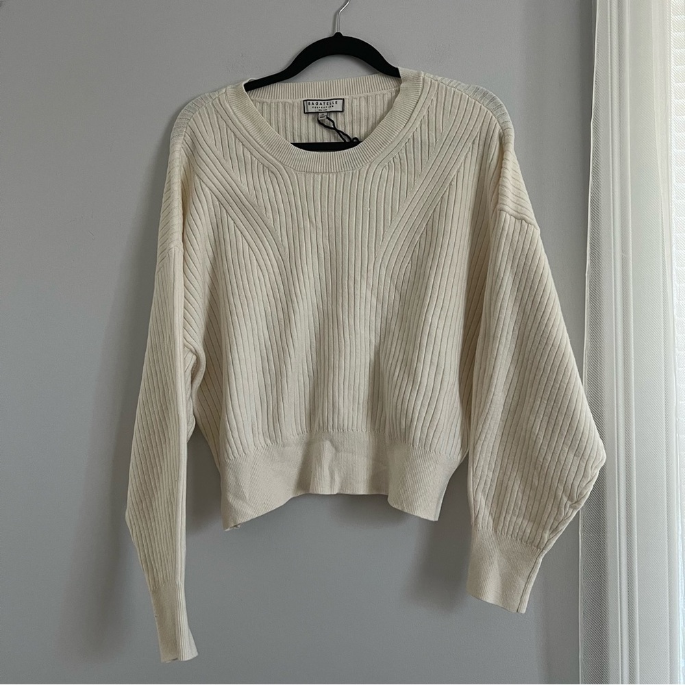 NWOT Bagatelle Cream Ribbed Crew Neck Sweater